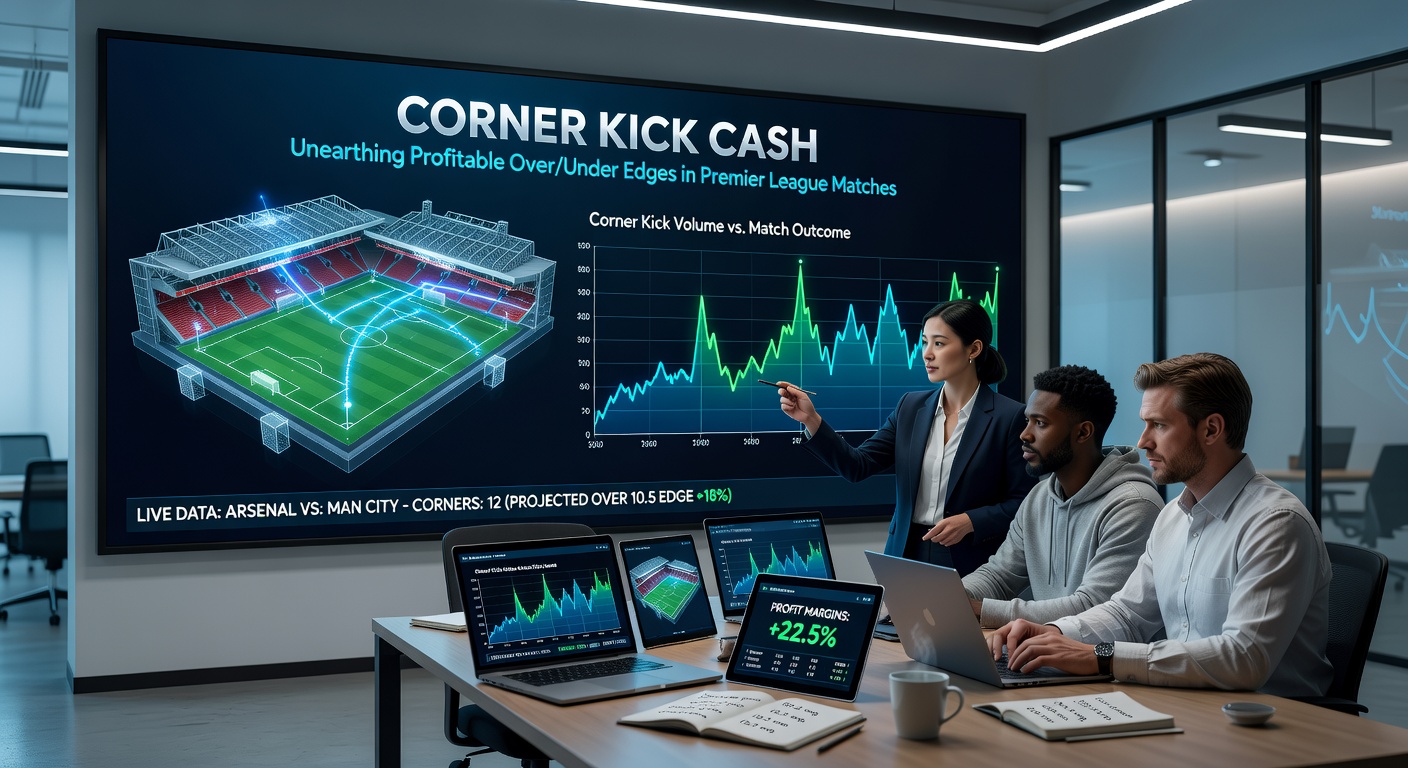 Data visualization chart showing corner kick over/under trends in recent Premier League seasons, with bars for home, away, and total averages