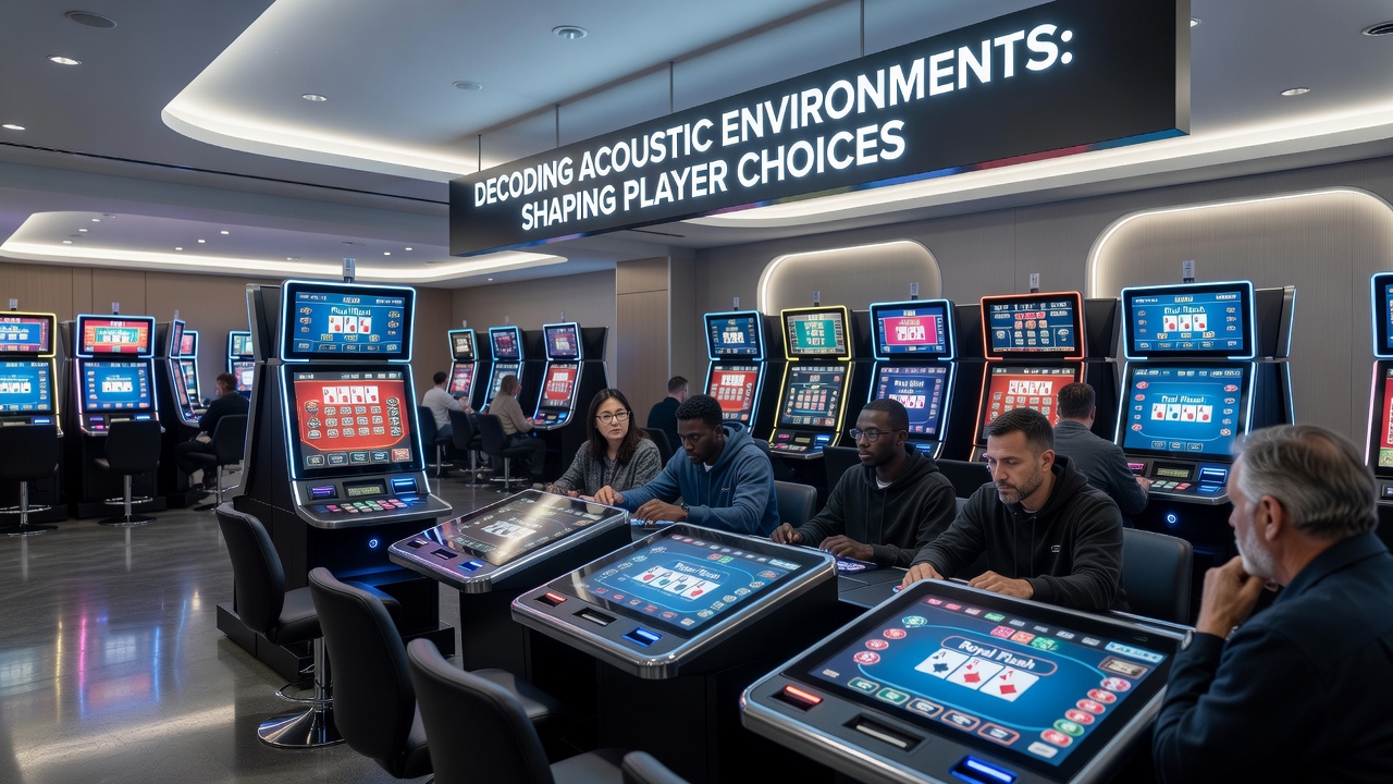 Close-up view of video poker machine interface with surrounding acoustic panels and speaker placements