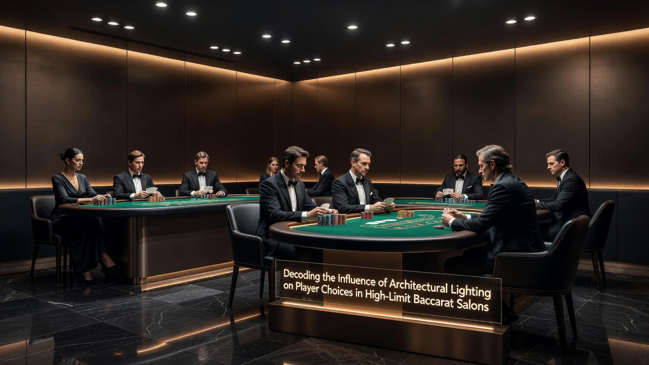 Architectural lighting setup in a high-limit baccarat salon with warm ambient fixtures and focused table illumination
