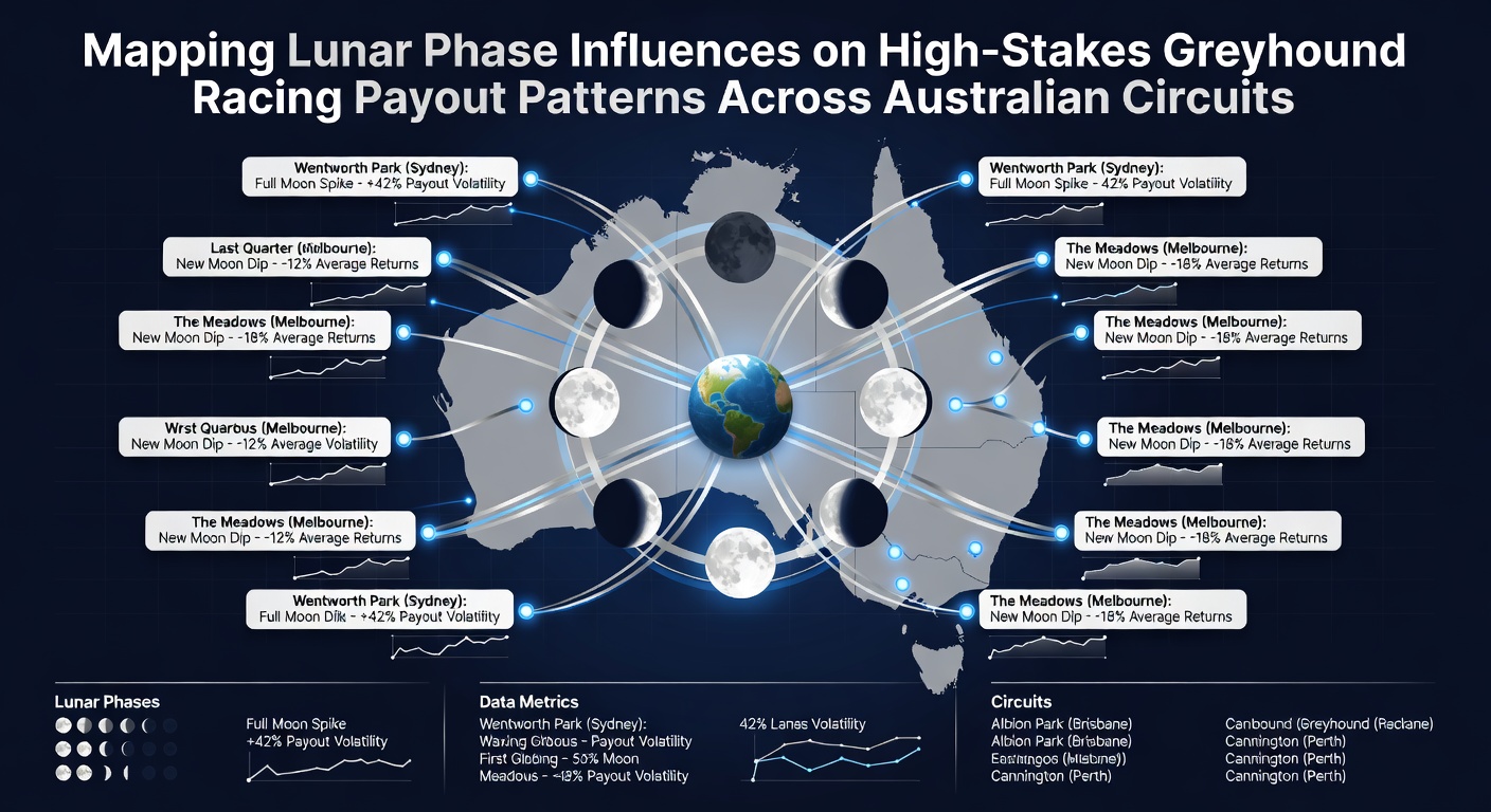 Infographic mapping payout trends during different lunar phases at Australian greyhound racing venues