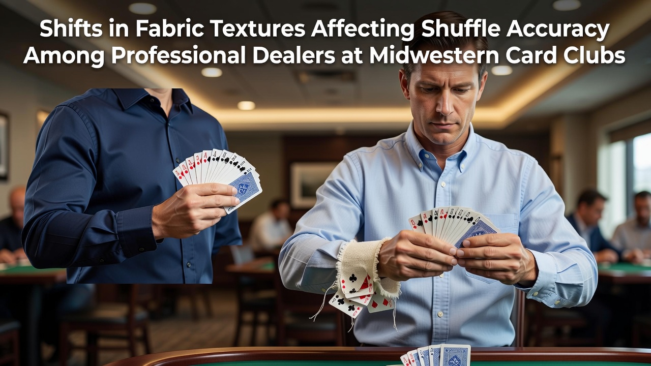 Close-up view of worn poker table felt showing texture variations that impact card sliding during professional shuffles at Midwest card clubs