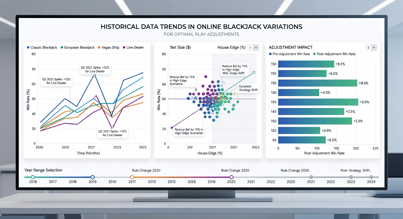 Chart displaying long-term RTP trends across major online blackjack variants from 2005 to 2026