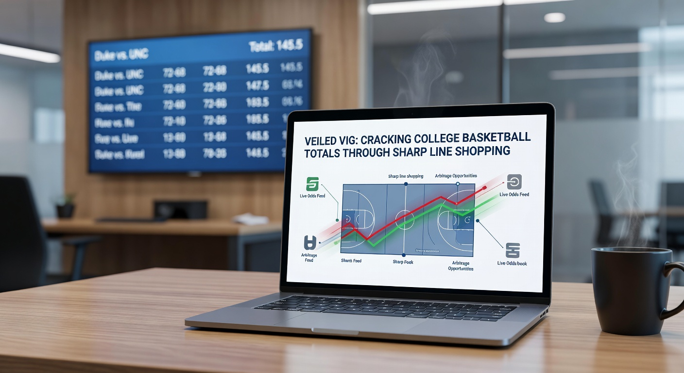 Sportsbook odds screen displaying varying college basketball totals lines across multiple platforms, illustrating line shopping opportunities